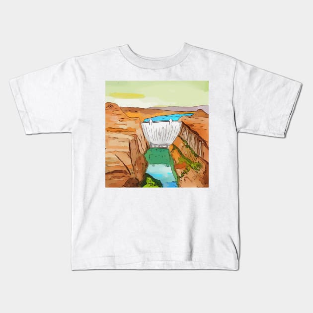 Hoover Dam on the Colorado River, on the Nevada-Arizona border Kids T-Shirt by WelshDesigns